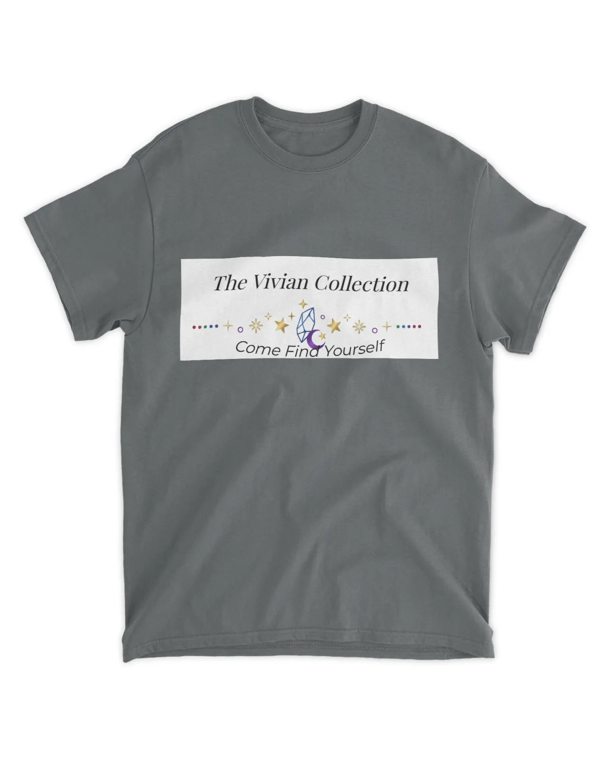 Gray t-shirt with 'The Vivian Collection' logo on a white background