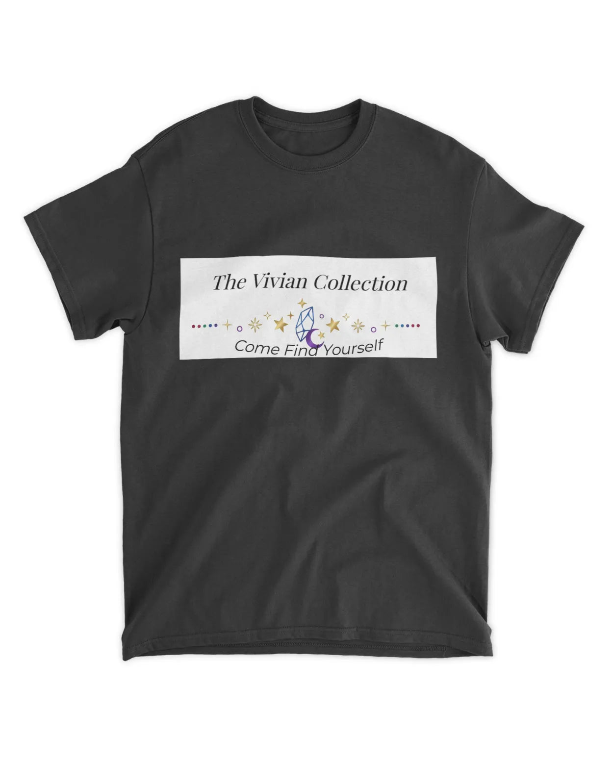 Navy blue t-shirt with 'The Vivian Collection' logo on a white background