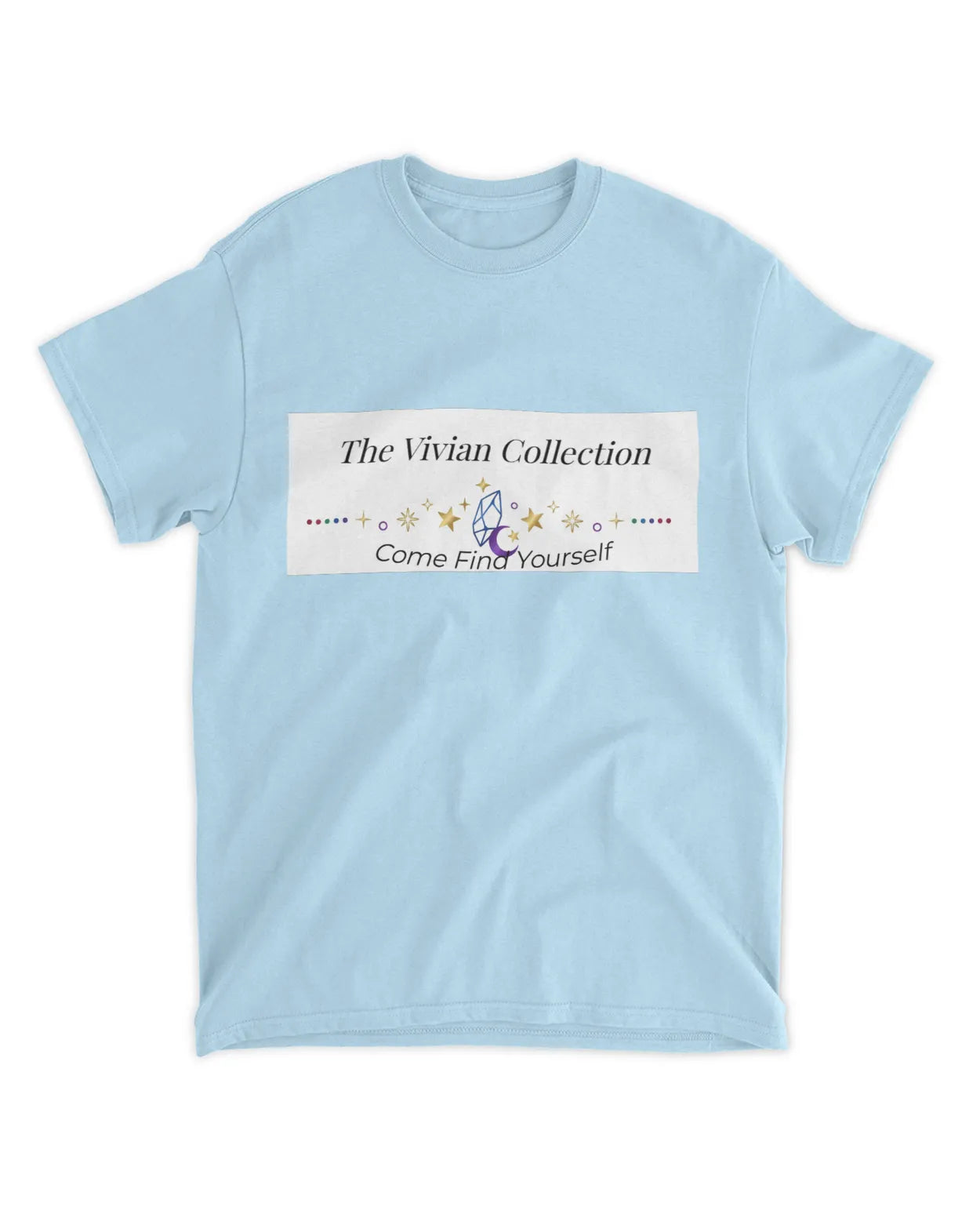 Light blue t-shirt with 'The Vivian Collection' logo on a white background