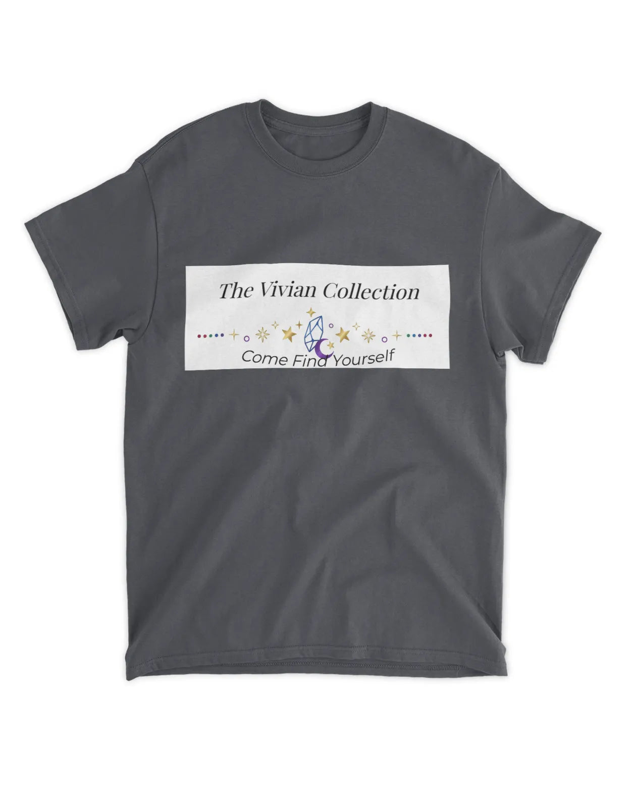 Navy blue t-shirt with 'The Vivian Collection' logo on a white background